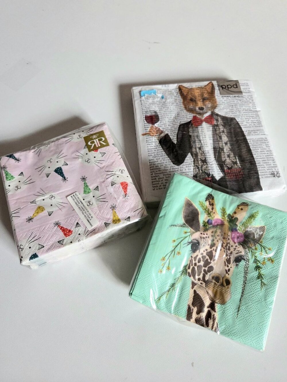 3 sealed packages of napkins for party, decoupage or any other craft projects.